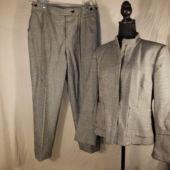 Harvé Benard Black and White Houndstooth Pantsuit Jacket Set - Sz 10 - Picture 1 of 7